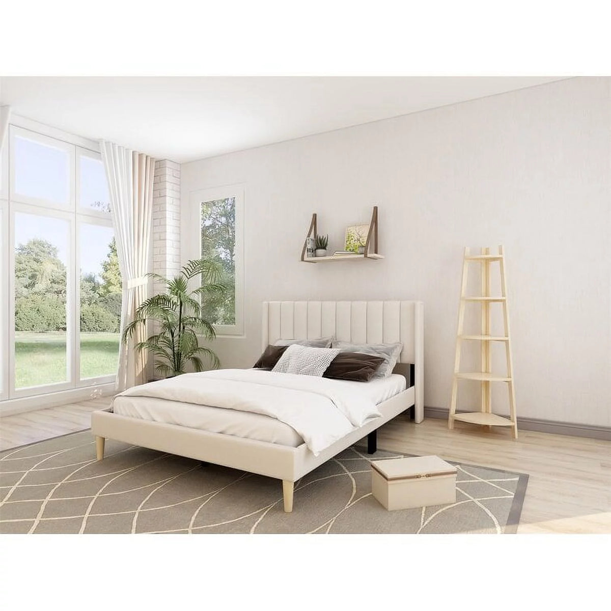 Low Profile Upholstered Platform Bed Full Dark-Grey Velvet Z512