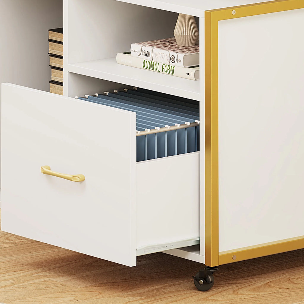 White Wood File Cabinet with Charging Station R6252