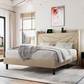 White Full Size Upholstered Platform Bed Frame with Storage Headboard U446528