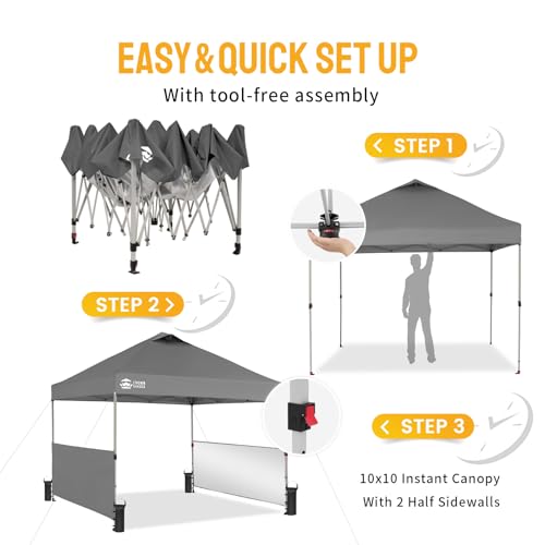 10x10 Pop up Canopy Tent with 2 Half Sidewalls and STO 'N Go Bag F582233