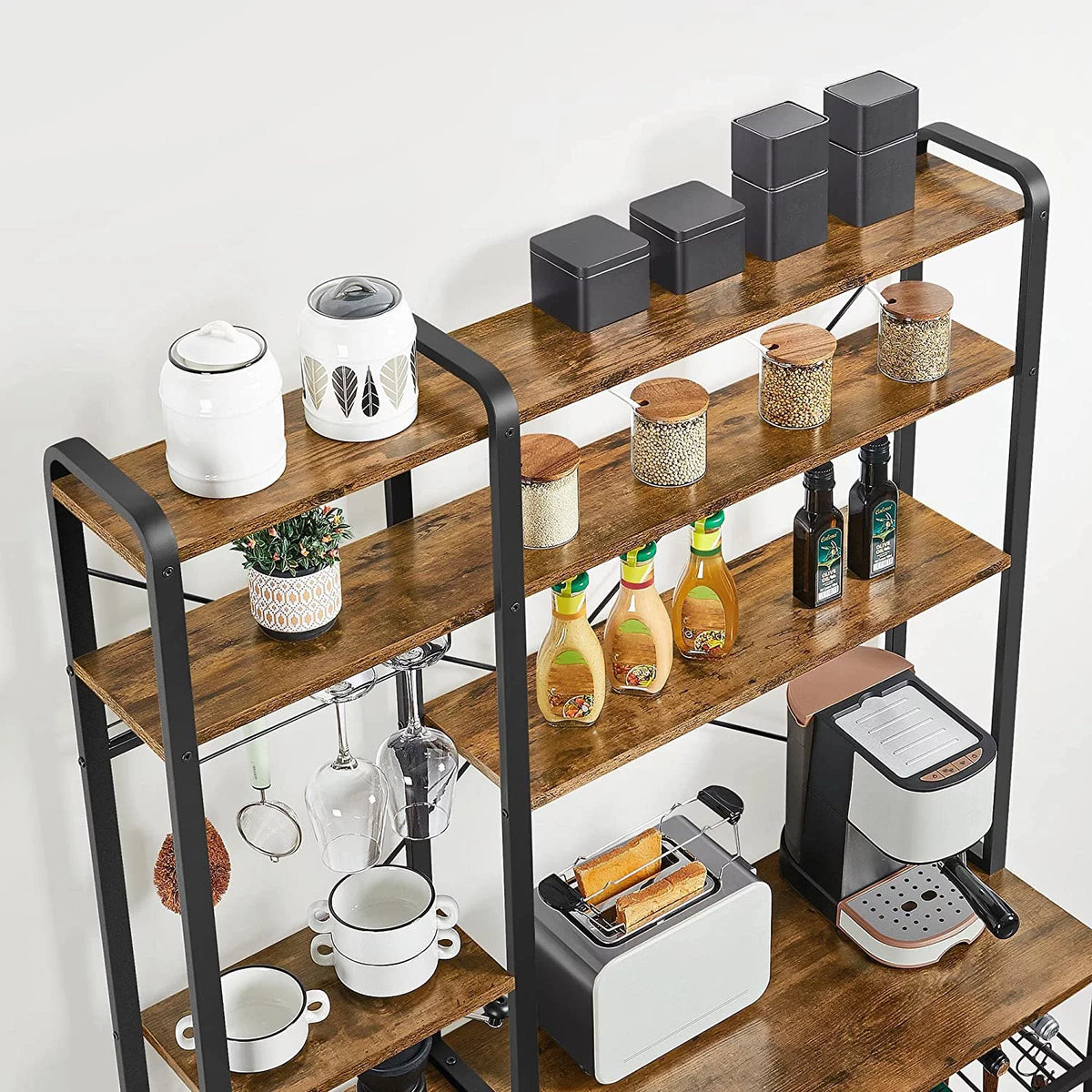 Wooden Kitchen Bakers Rack with Wine Rack and 12 Hooks B26592