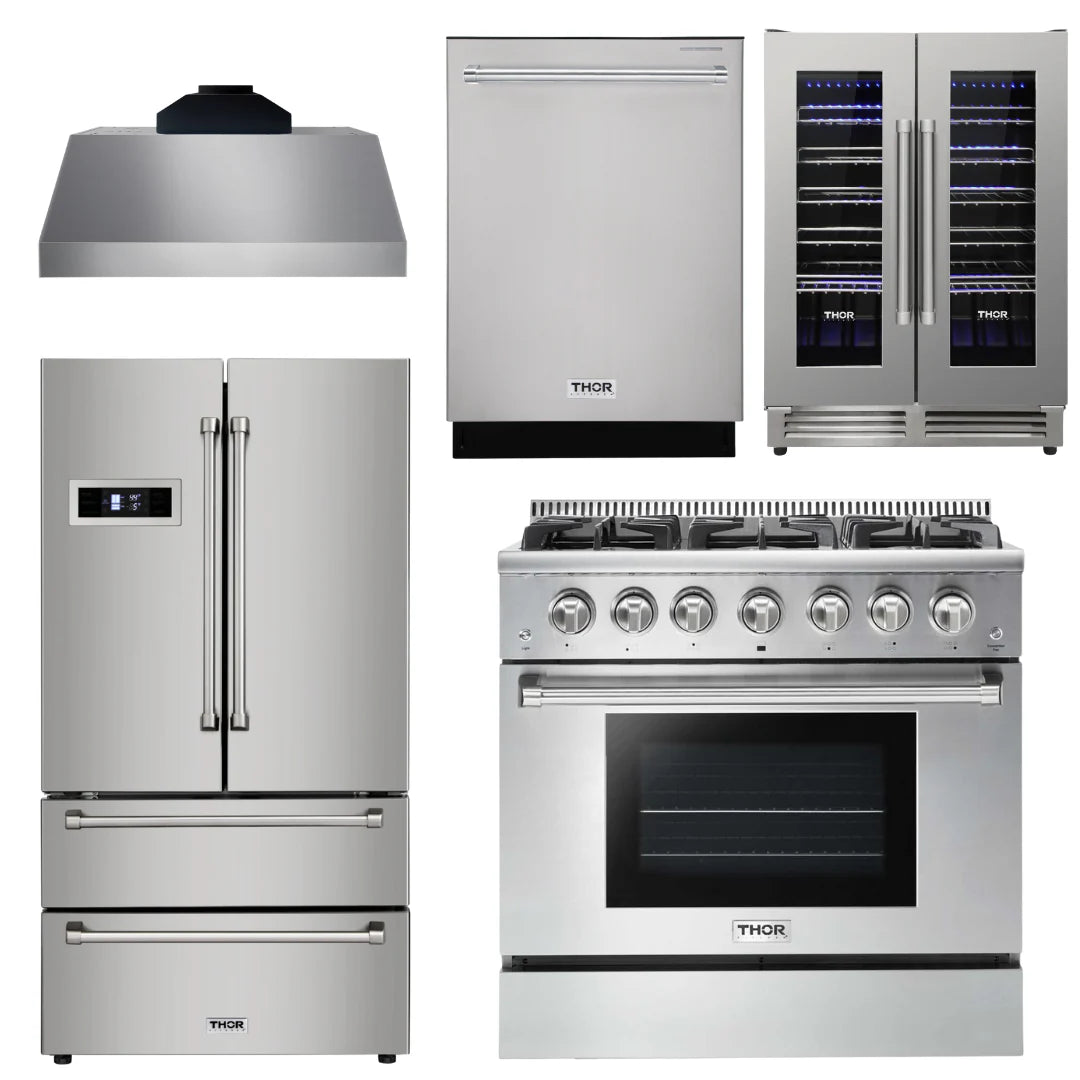 36 Propane Gas Range, Range Hood, Refrigerator, Dishwasher, Wine Cooler L22988