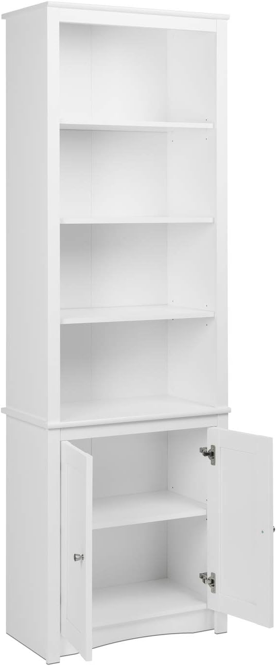 White Tall Bookcase with 2 Doors E436