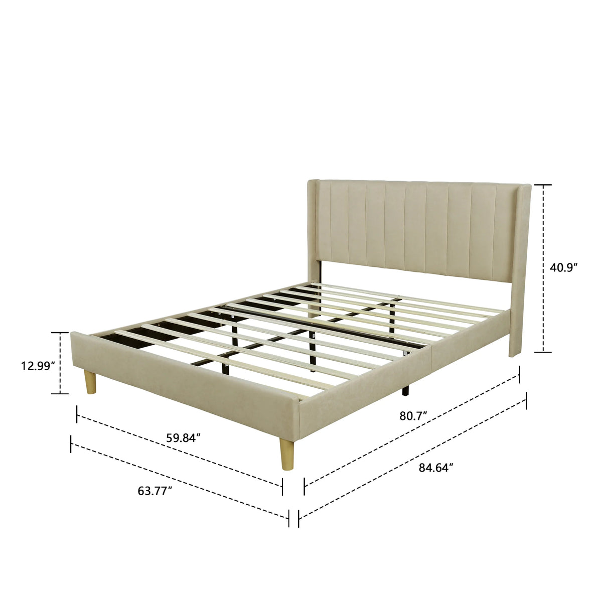 Low Profile Upholstered Platform Bed Full Dark-Grey Velvet Z512