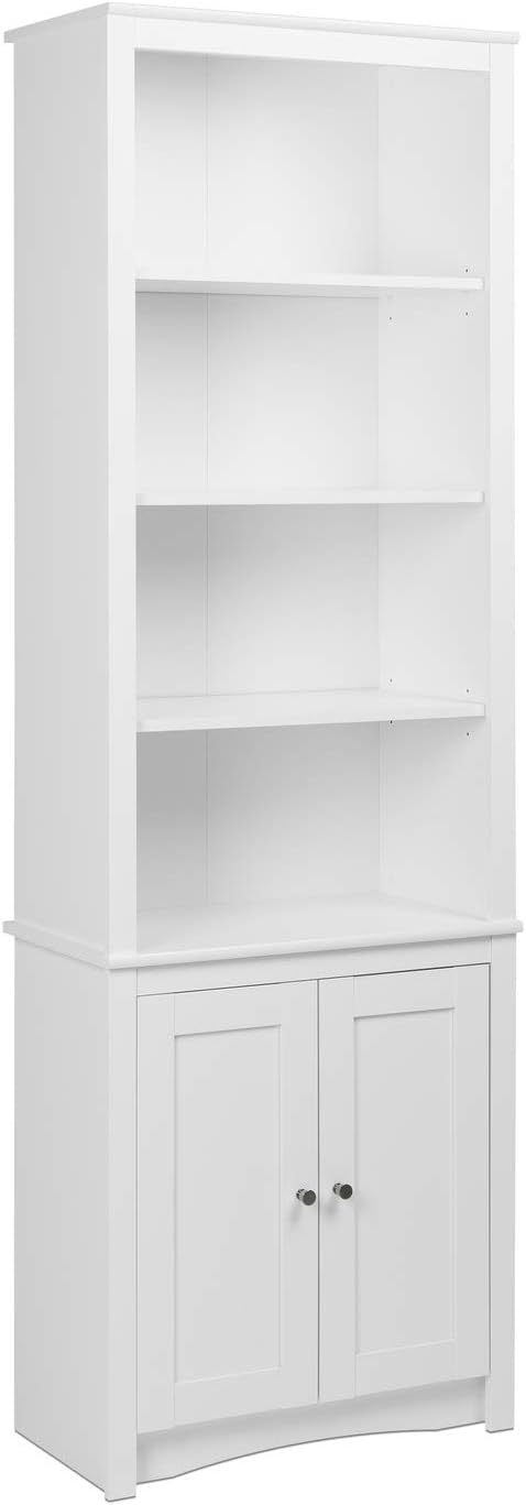 White Tall Bookcase with 2 Doors E436