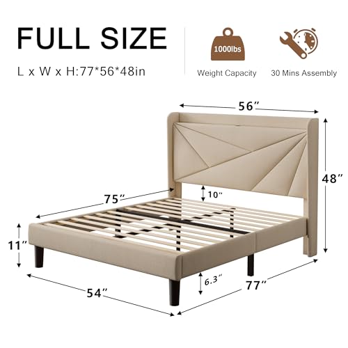 White Full Size Upholstered Platform Bed Frame with Storage Headboard U446528