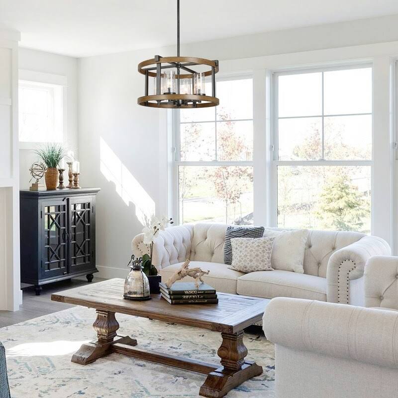 4-Light Wagon Wheel Chandelier Seeded Glass W945