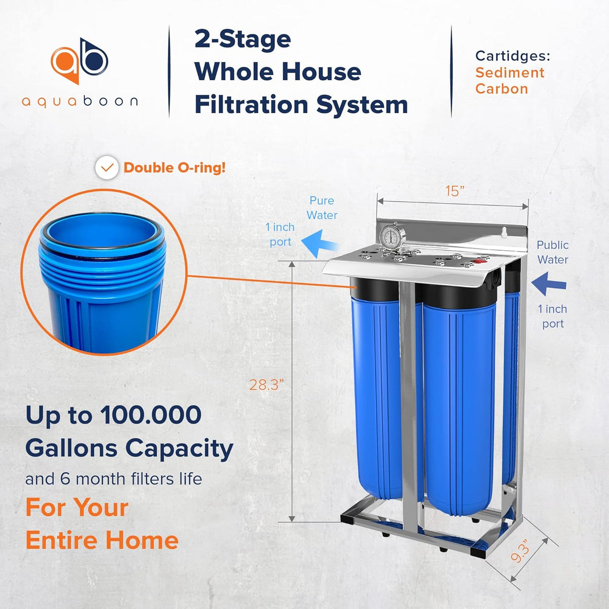 2-Stage Whole House Filtration System with Carbon Block and Sediment Filter Cartridges E5225