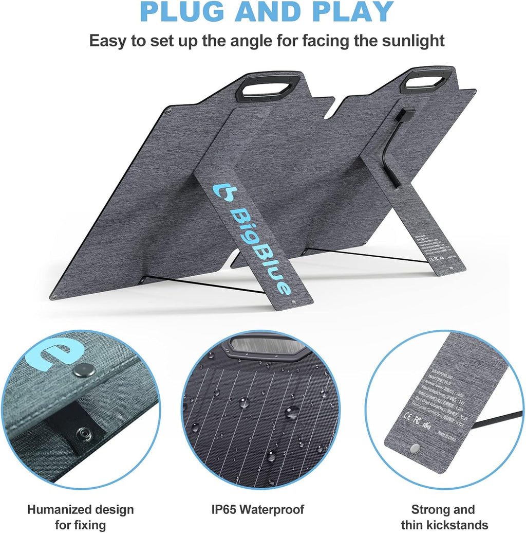 100W ETFE Portable Solar Panels with Kickstands, IP65 Waterproof I634