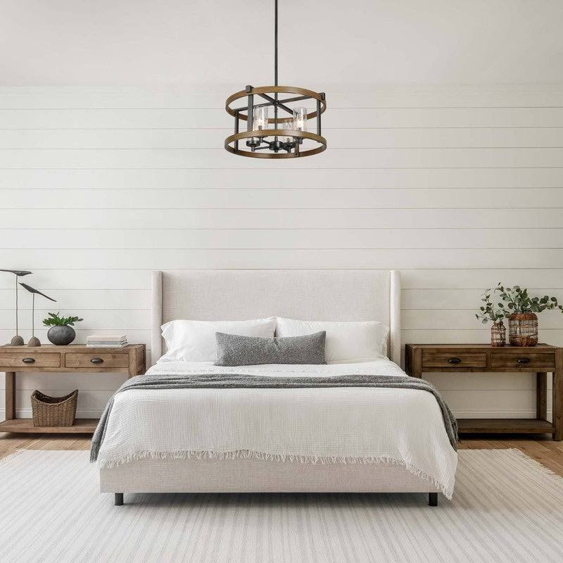 4-Light Wagon Wheel Chandelier Seeded Glass W945