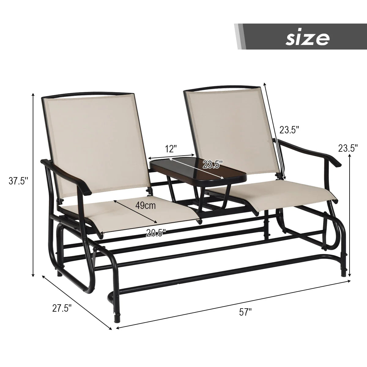 2 Person Patio Glider Loveseat with Center Table O832240