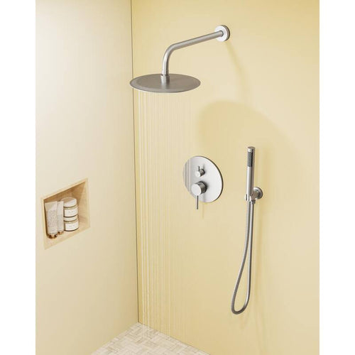 10 in. Round Wall Mount 2-Spray Shower Faucet 2.5 GPM Brushed Nickel R361140