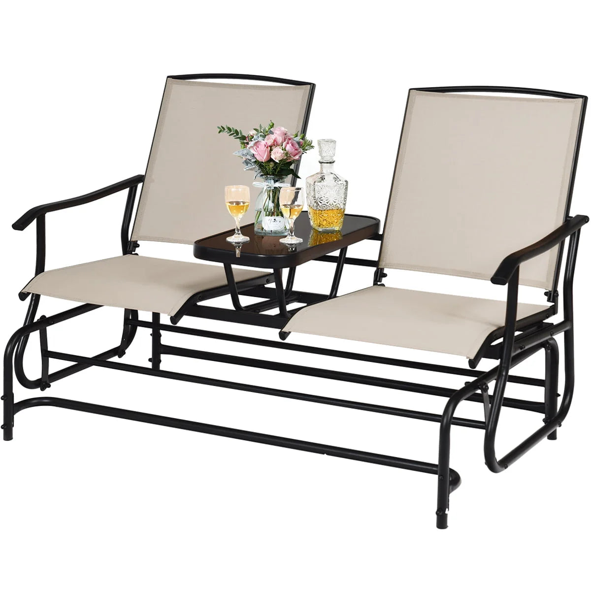 2 Person Patio Glider Loveseat with Center Table O832240