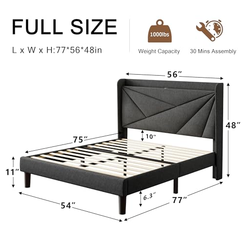 White Full Size Upholstered Platform Bed Frame with Storage Headboard U446528
