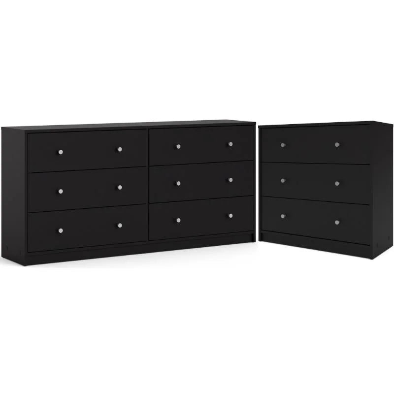 2 Piece 3 Drawer Chest and 6 Drawer Double Dresser in Black E552290
