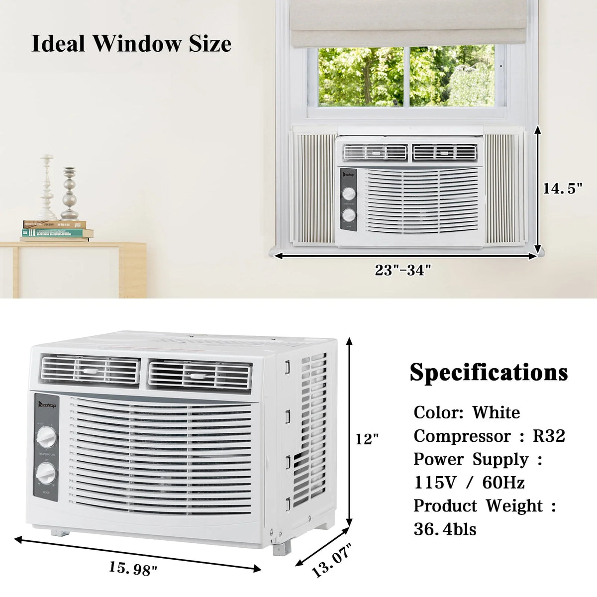 5000 BTU 115V Window-Mounted Compact Air Conditioner, White U34702