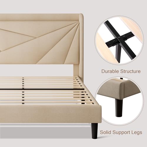 White Full Size Upholstered Platform Bed Frame with Storage Headboard U446528