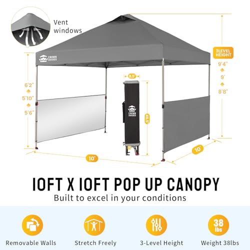 10x10 Pop up Canopy Tent with 2 Half Sidewalls and STO 'N Go Bag F582233
