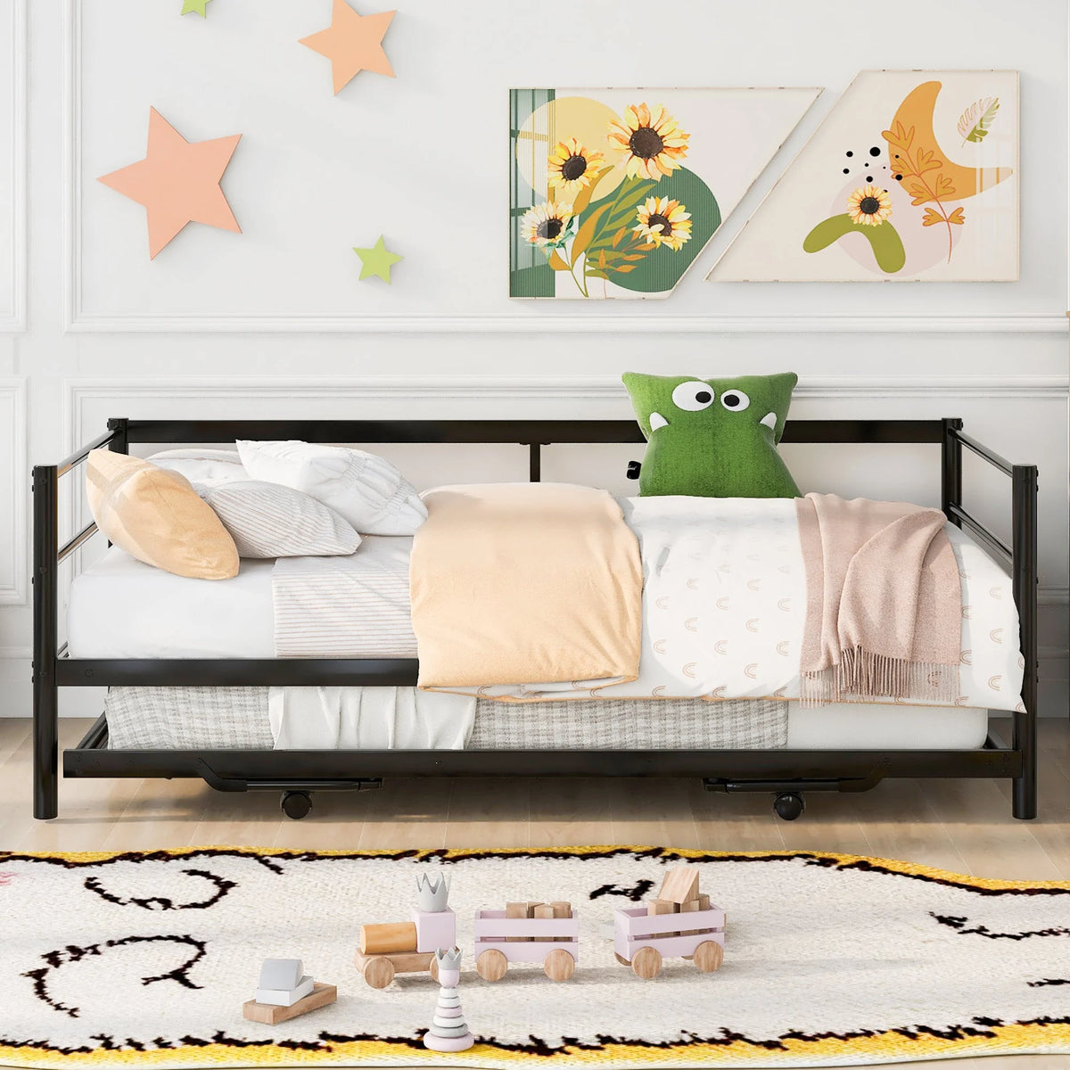 Twin Size Black Metal Daybed with Trundle G947