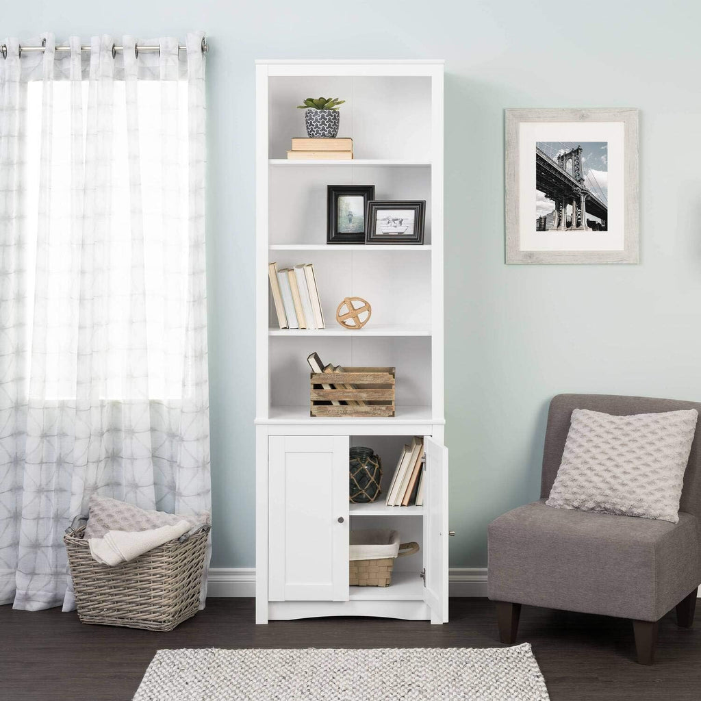 White Tall Bookcase with 2 Doors E436