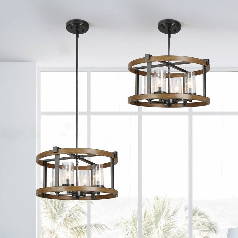 4-Light Wagon Wheel Chandelier Seeded Glass W945