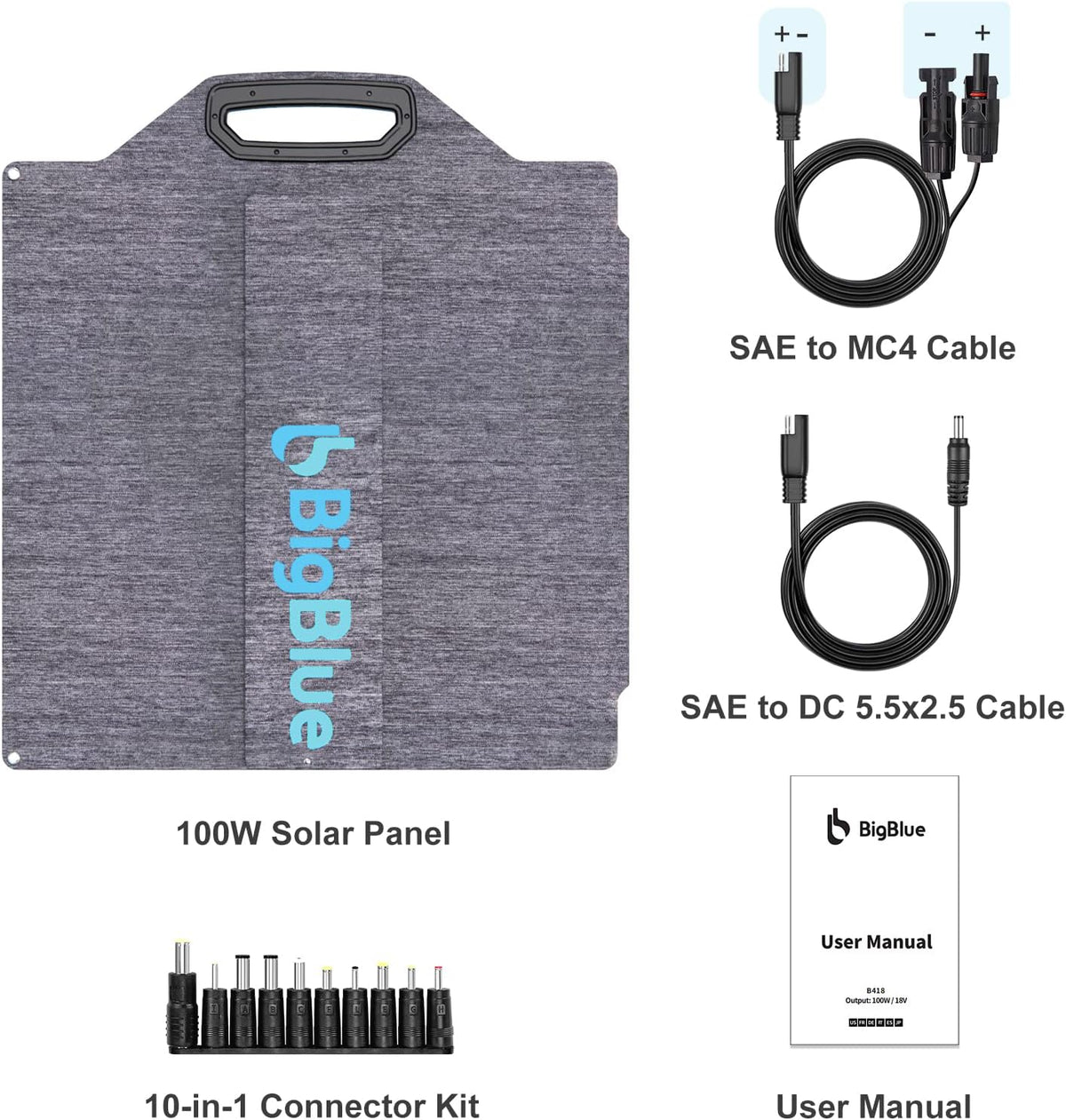 100W ETFE Portable Solar Panels with Kickstands, IP65 Waterproof I634
