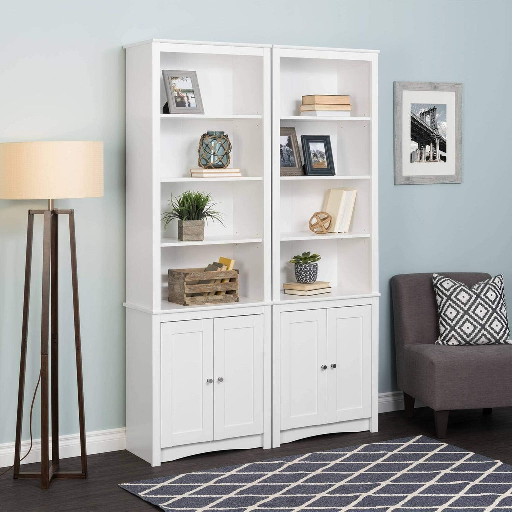 White Tall Bookcase with 2 Doors E436