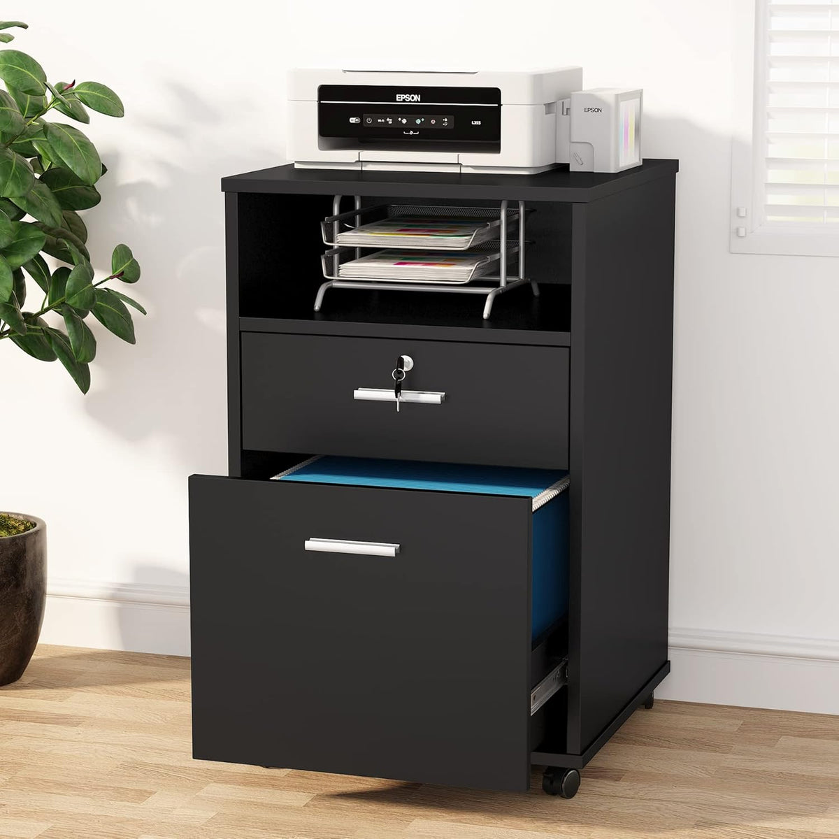 2 Drawer Wood Mobile File Cabinet with Lock L9849