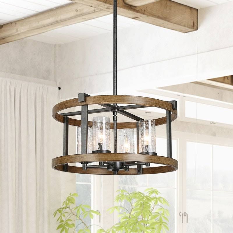 4-Light Wagon Wheel Chandelier Seeded Glass W945