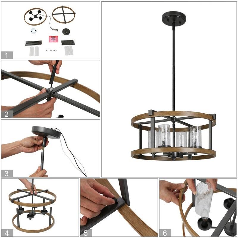 4-Light Wagon Wheel Chandelier Seeded Glass W945