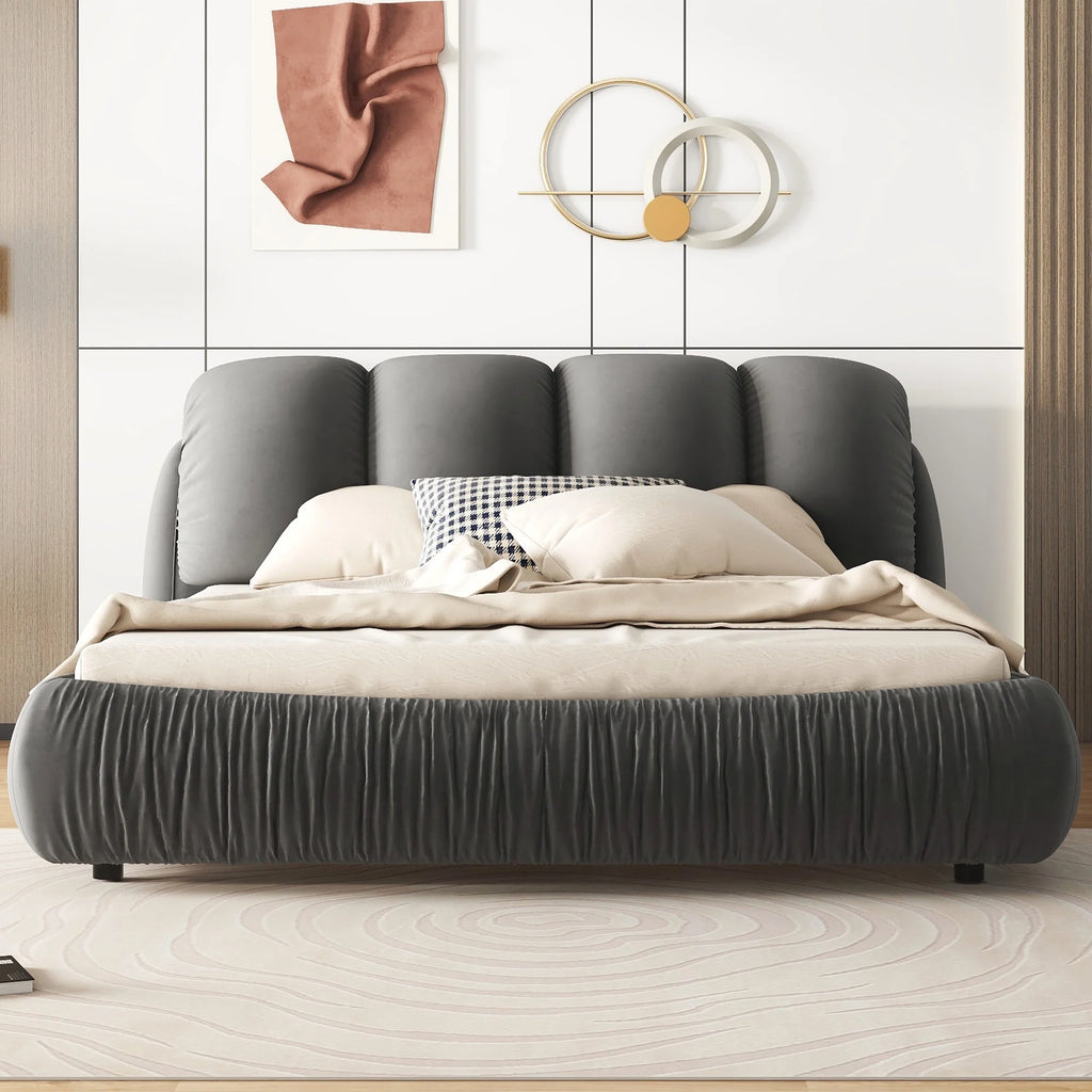 King Size Velvet Upholstered Bed with Padded Headboard K514