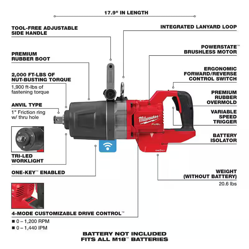 18V Lithium-Ion Brushless Cordless 1 in. Impact Wrench G12023