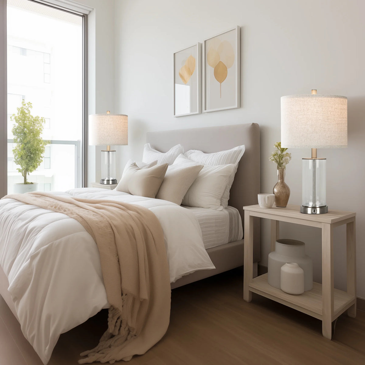21.5" Modern Table Lamps Set of 2, 3 Way Dimmable Touch Lamps with USB C+A M639574