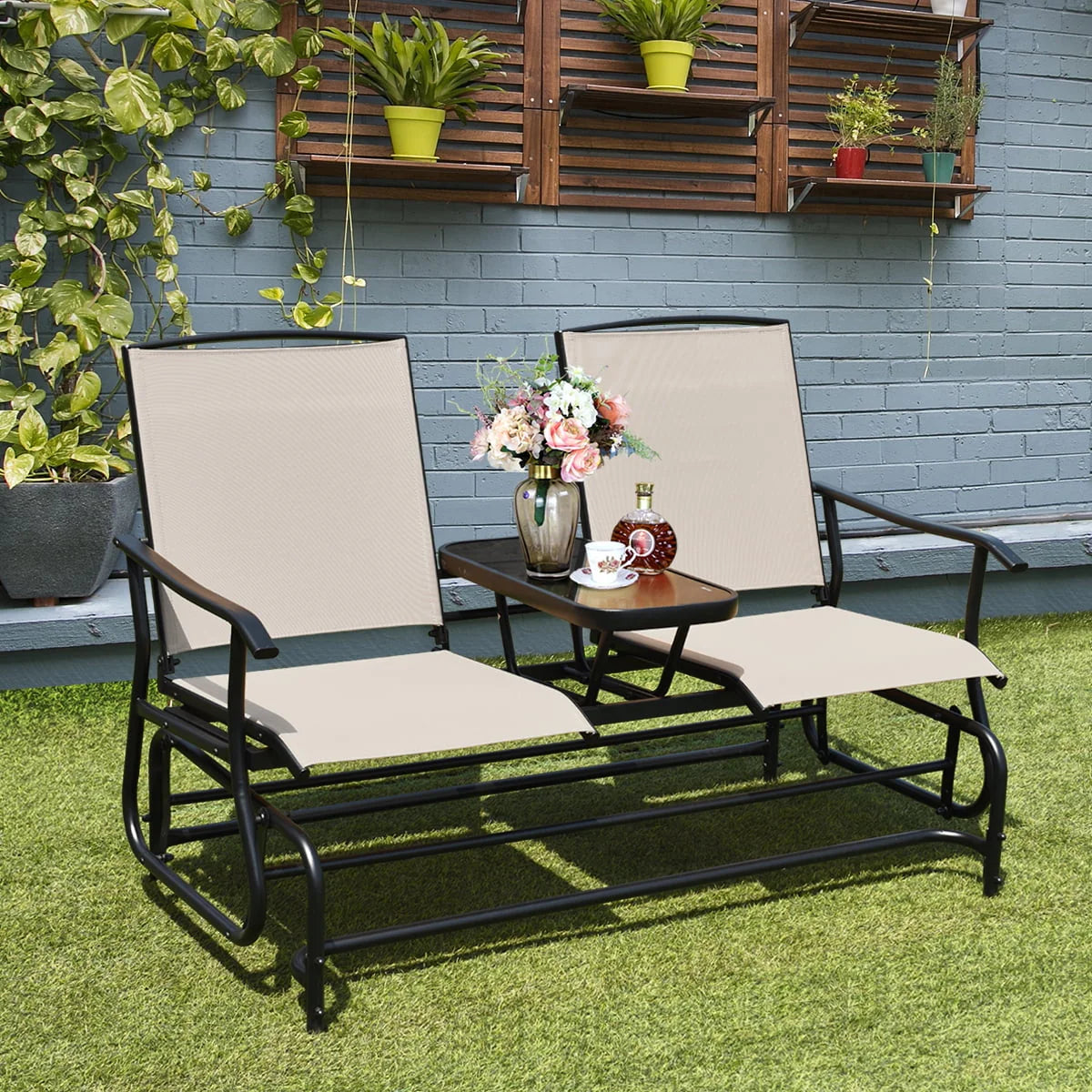 2 Person Patio Glider Loveseat with Center Table O832240