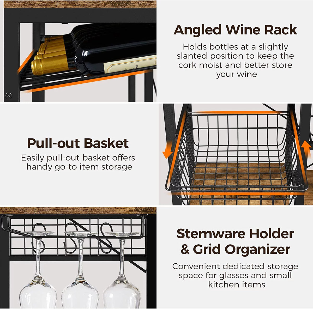 Wooden Kitchen Bakers Rack with Wine Rack and 12 Hooks B26592