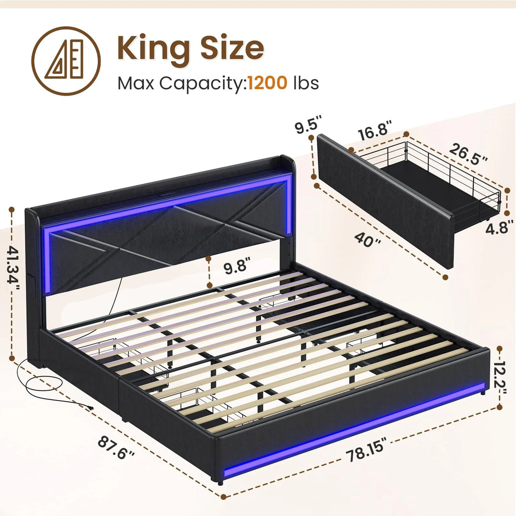 Queen Size Upholstered Platform Bed with 4 Storage Drawers V896670