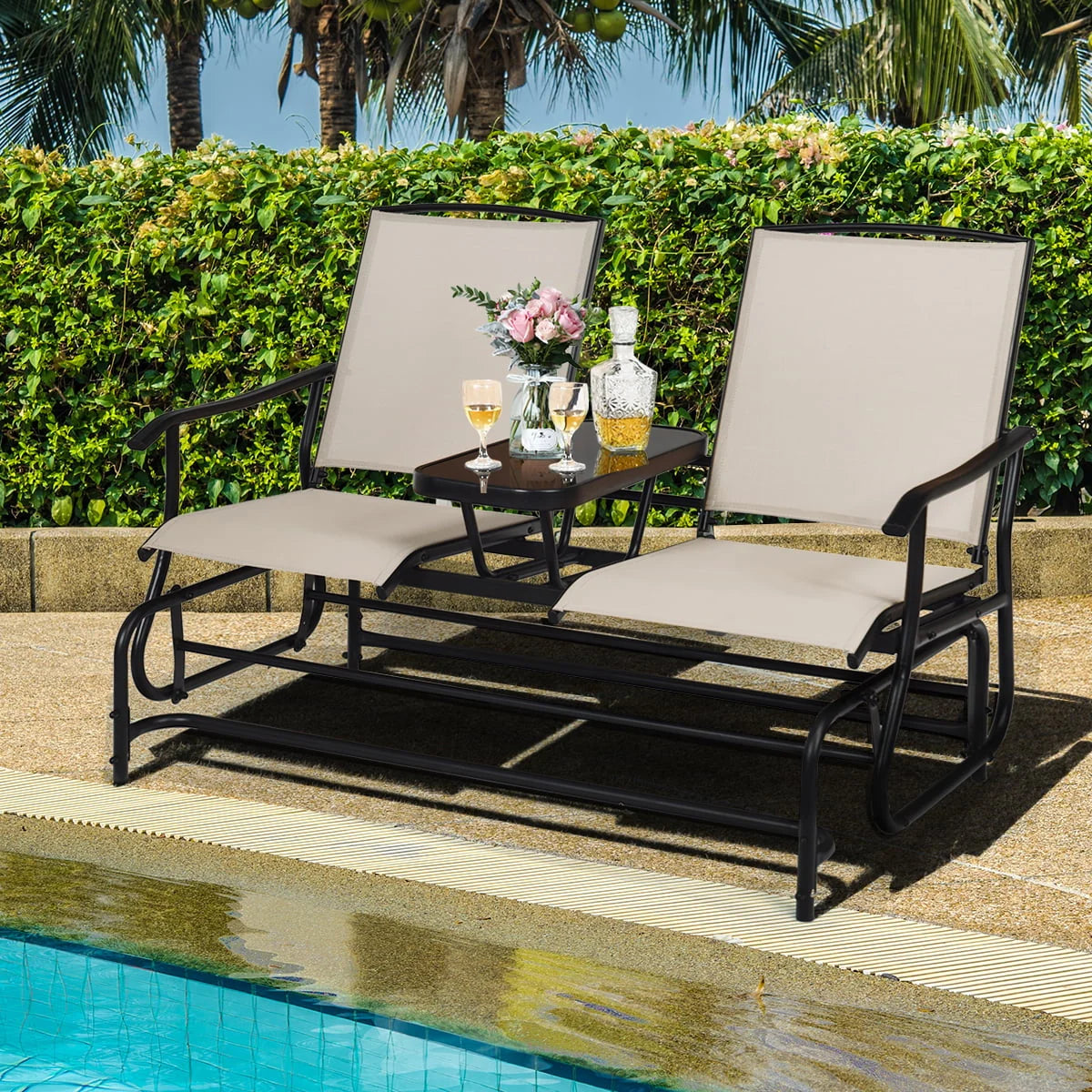 2 Person Patio Glider Loveseat with Center Table O832240