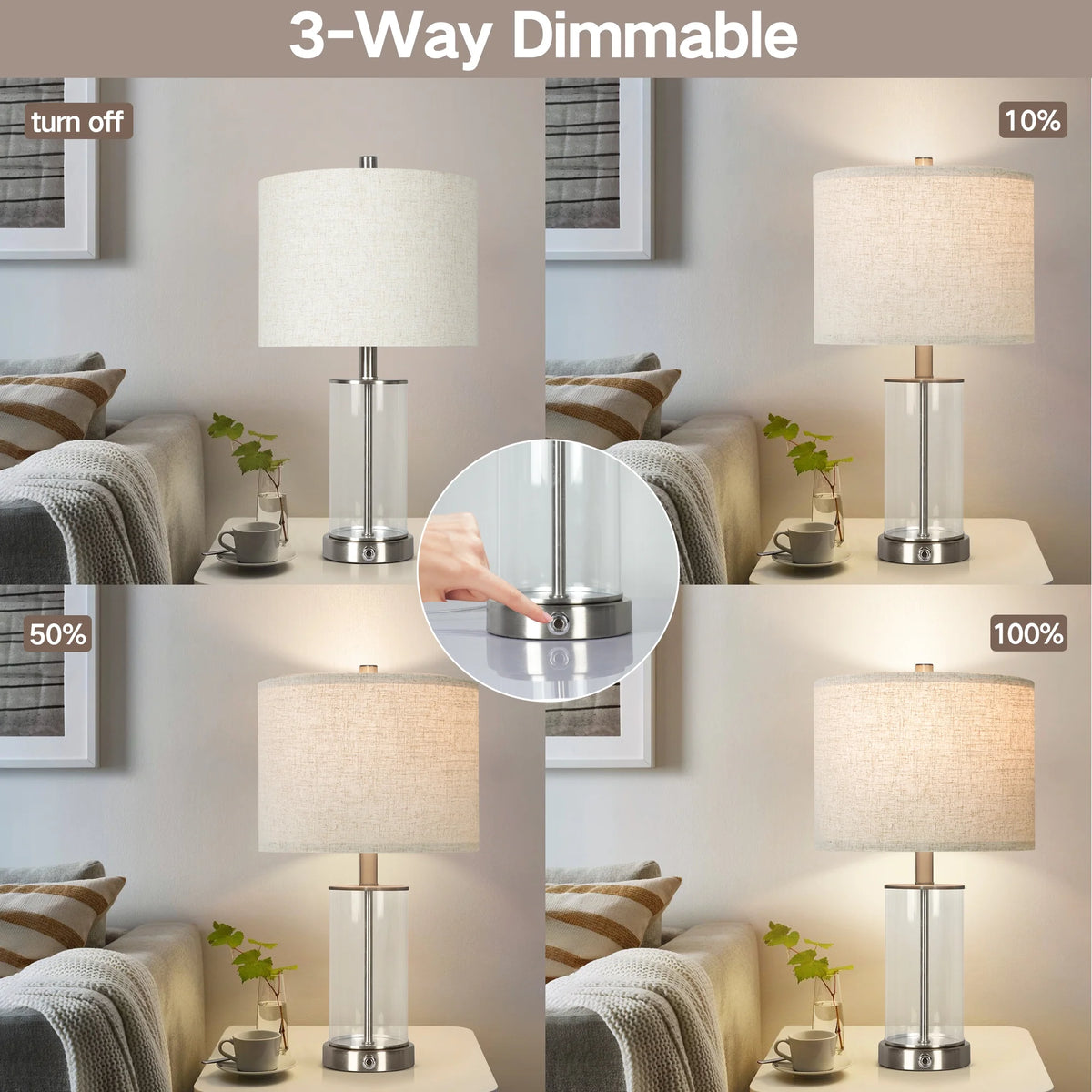 21.5" Modern Table Lamps Set of 2, 3 Way Dimmable Touch Lamps with USB C+A M639574