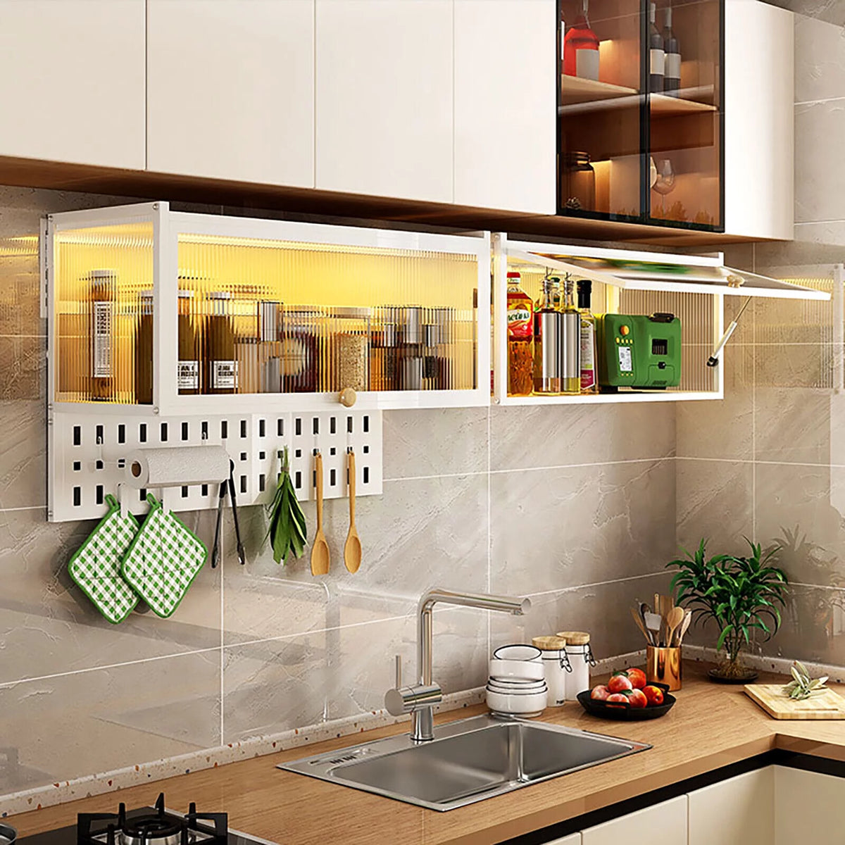 Wall-Mounted Cabinet with Storage Shelf White Translucent C131