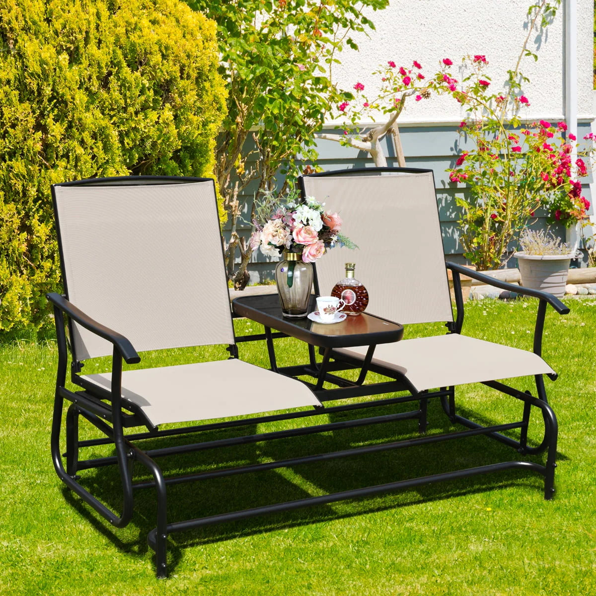 2 Person Patio Glider Loveseat with Center Table O832240